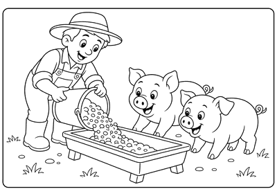 Desenho para colorir: Alimentando os porcos