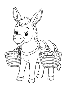 Desenho para colorir: Burro com cestos