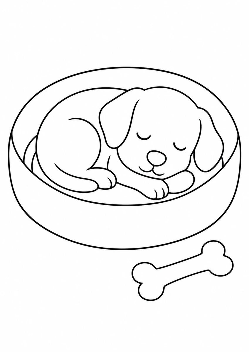 Desenho para colorir: Cachorro na cama