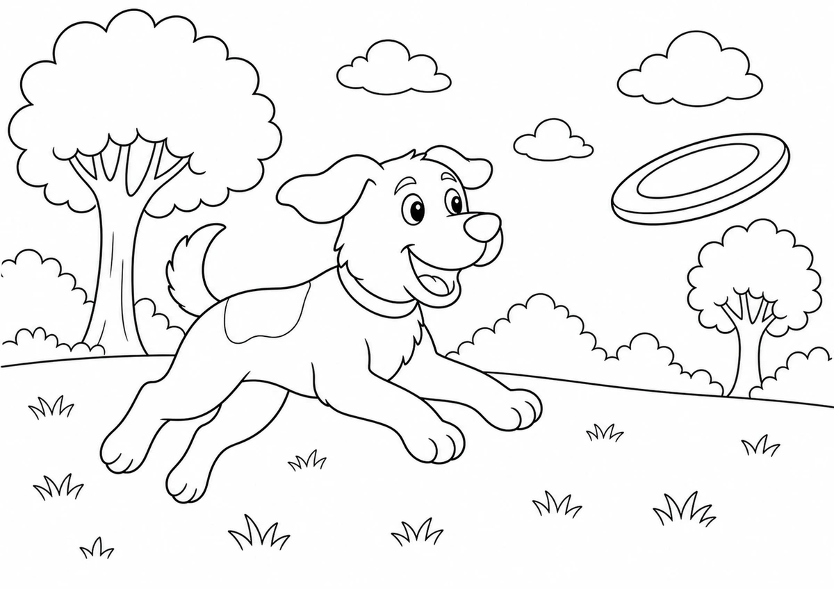 Desenho para colorir: Cachorro e frisbee