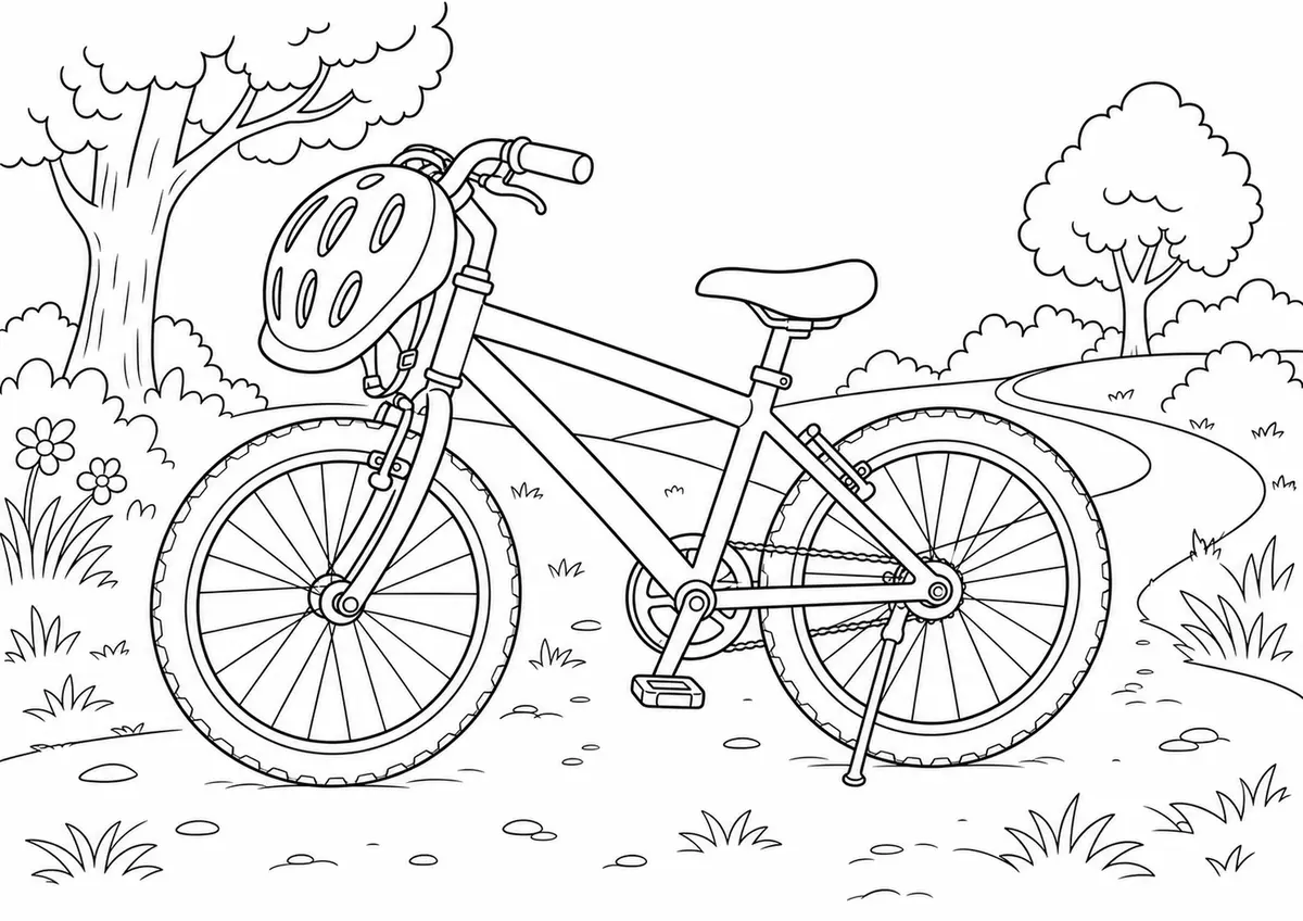 Desenho para colorir: Capacete e bicicleta