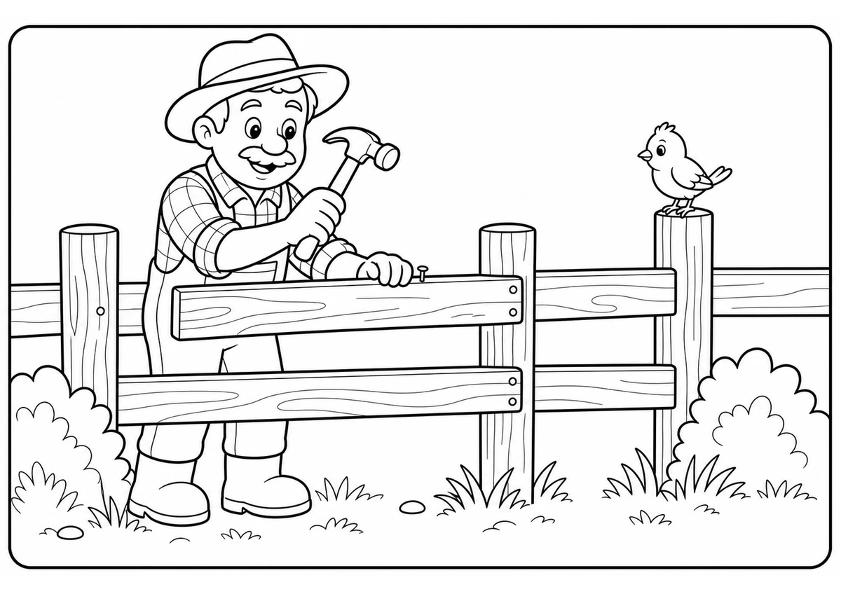 Desenho para colorir: Consertando a cerca