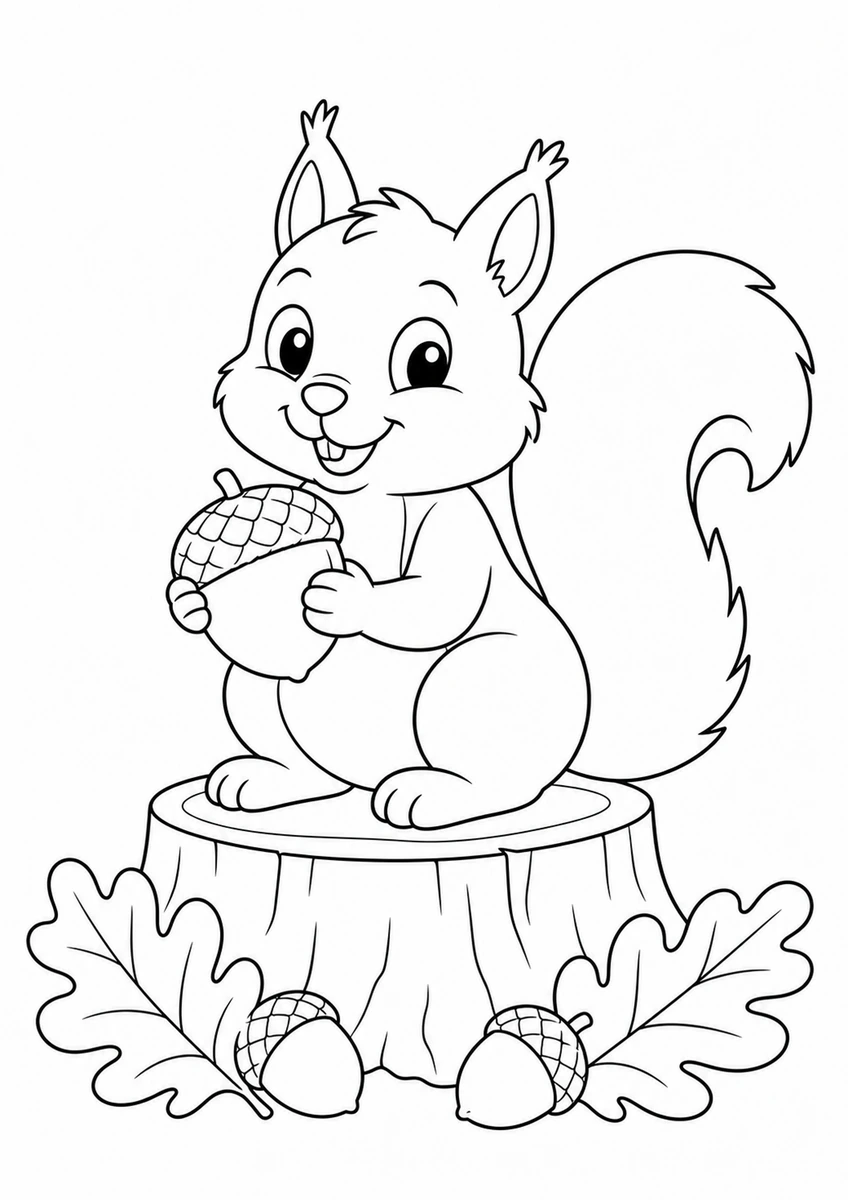 Desenho para colorir: Esquilo com noz