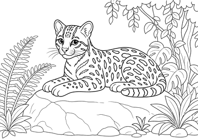 Desenho para colorir: Jaguatirica na pedra