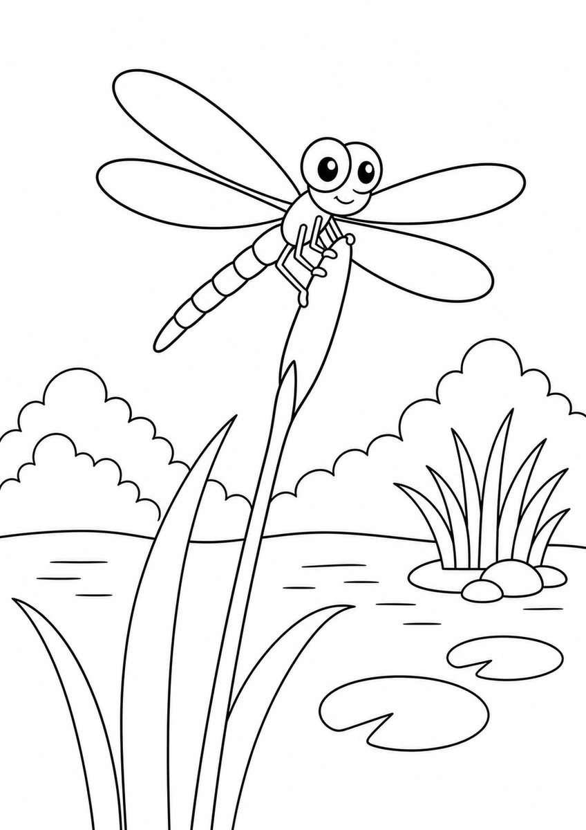 Desenho para colorir: Libélula no junco