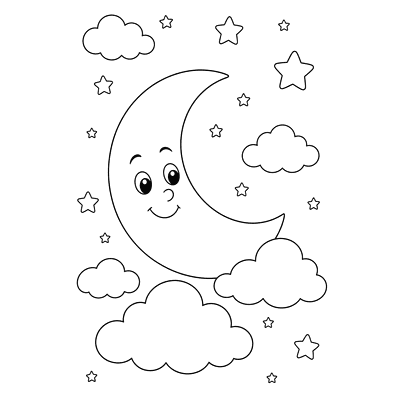 Desenho para colorir: Lua e estrelas