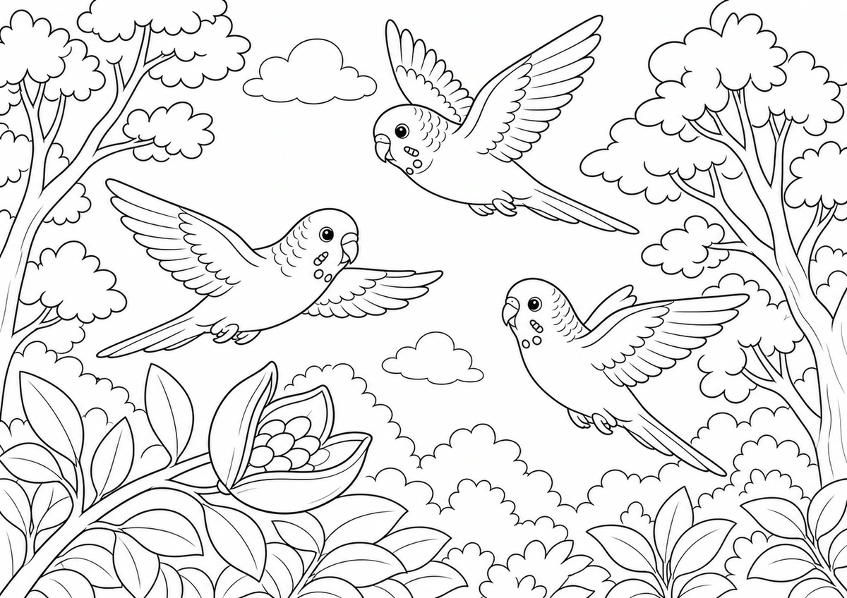 Desenho para colorir: Maritaca em bando