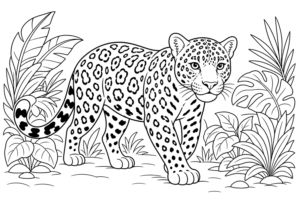 Desenho para colorir: Onça-pintada na mata