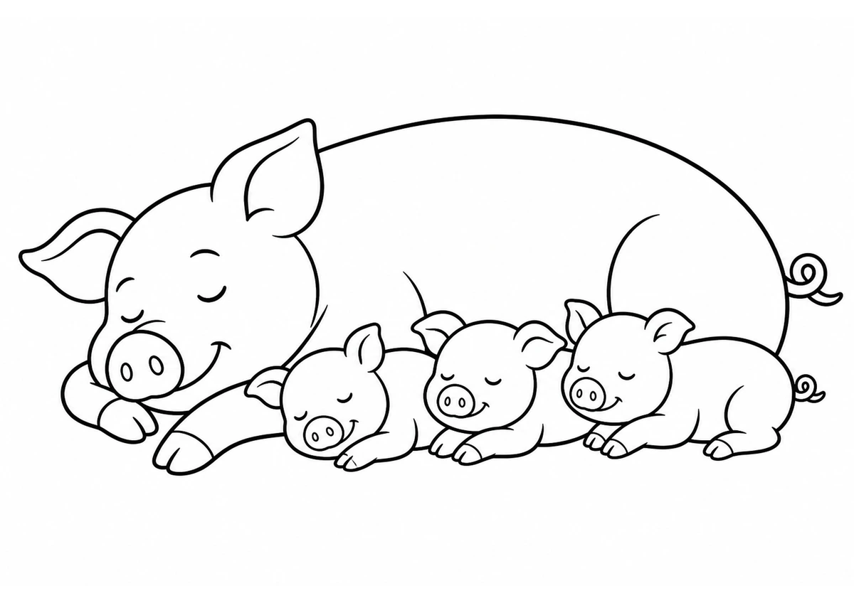 Desenho para colorir: Porca e leitões