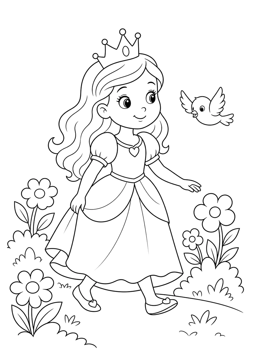 Desenho para colorir: Princesa no jardim