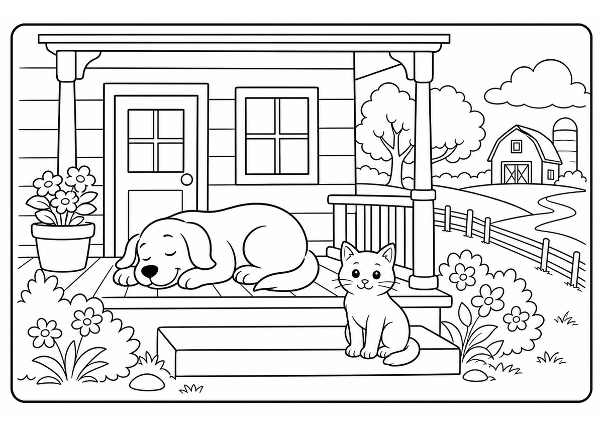 Desenho para colorir: Tarde na varanda