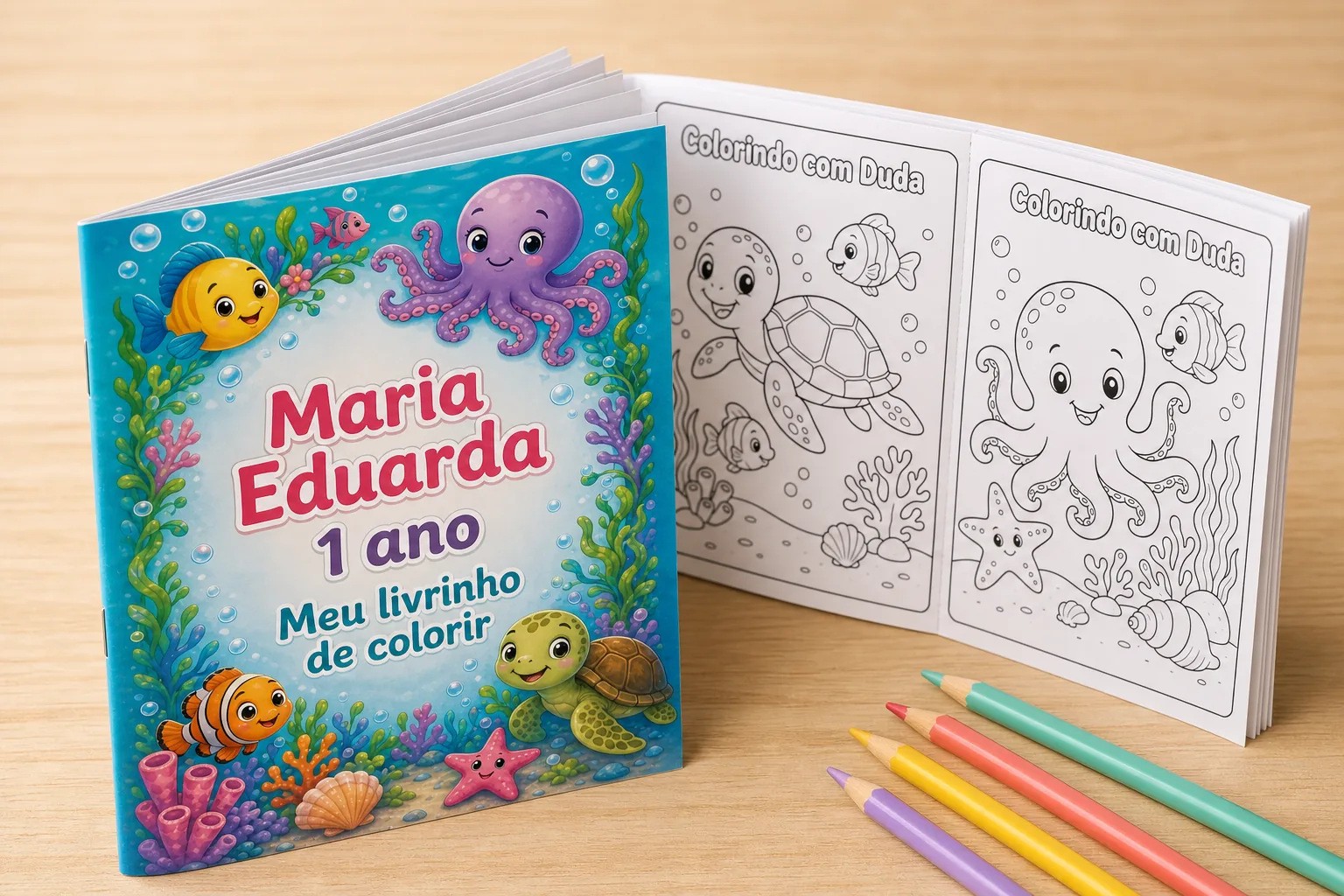 Livrinho de colorir personalizado com capa e páginas internas